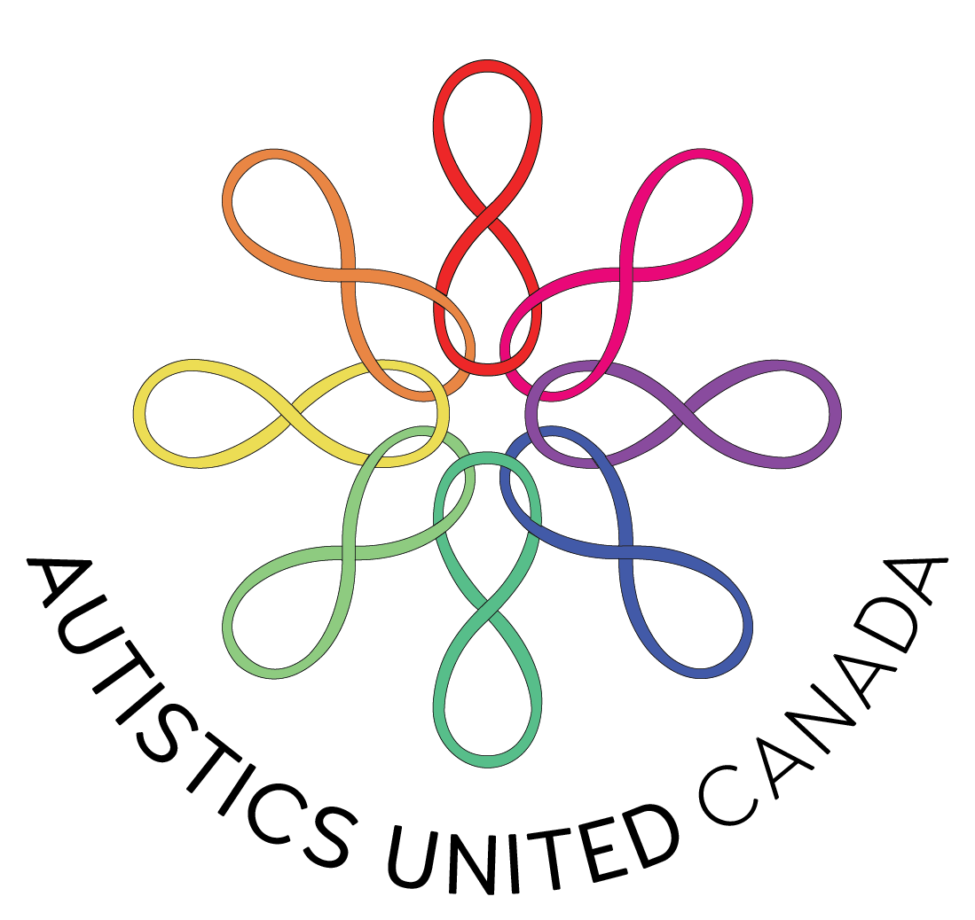 Intersecting infinity symbols in a rainbow of different colours. Text below reads Autistics United Canada.